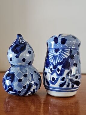 Blue Hand-Painted Mexican Talavera Ceramic Salt & Pepper Shaker Set